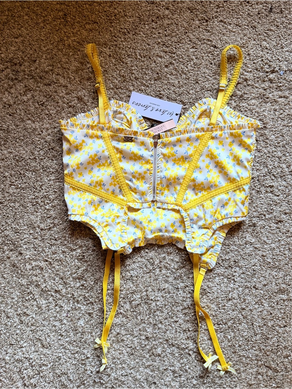 For Love & Lemons Yellow Floral Ruffle Crop Top - Picture 4 of 6